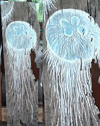 Jellyfish Driftwood Painting - Island Art |  Island Art Bocas
